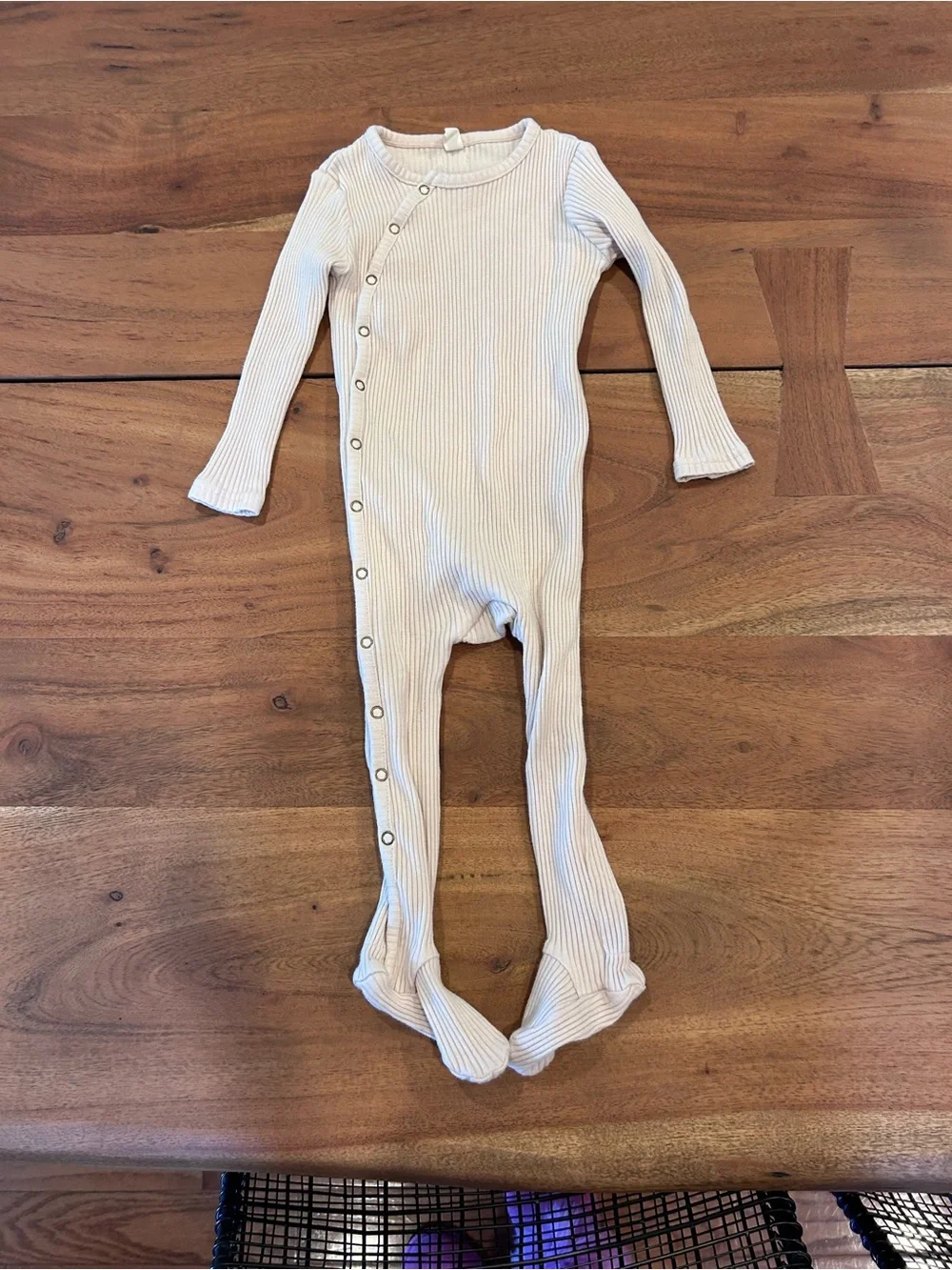 Ribbed Cream Footed Kids One-Piece Snap Romper